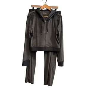 Aerie Velour Loungewear Tracksuit Set Women’s XL Cropped Zip Hoodie + Pants Grey